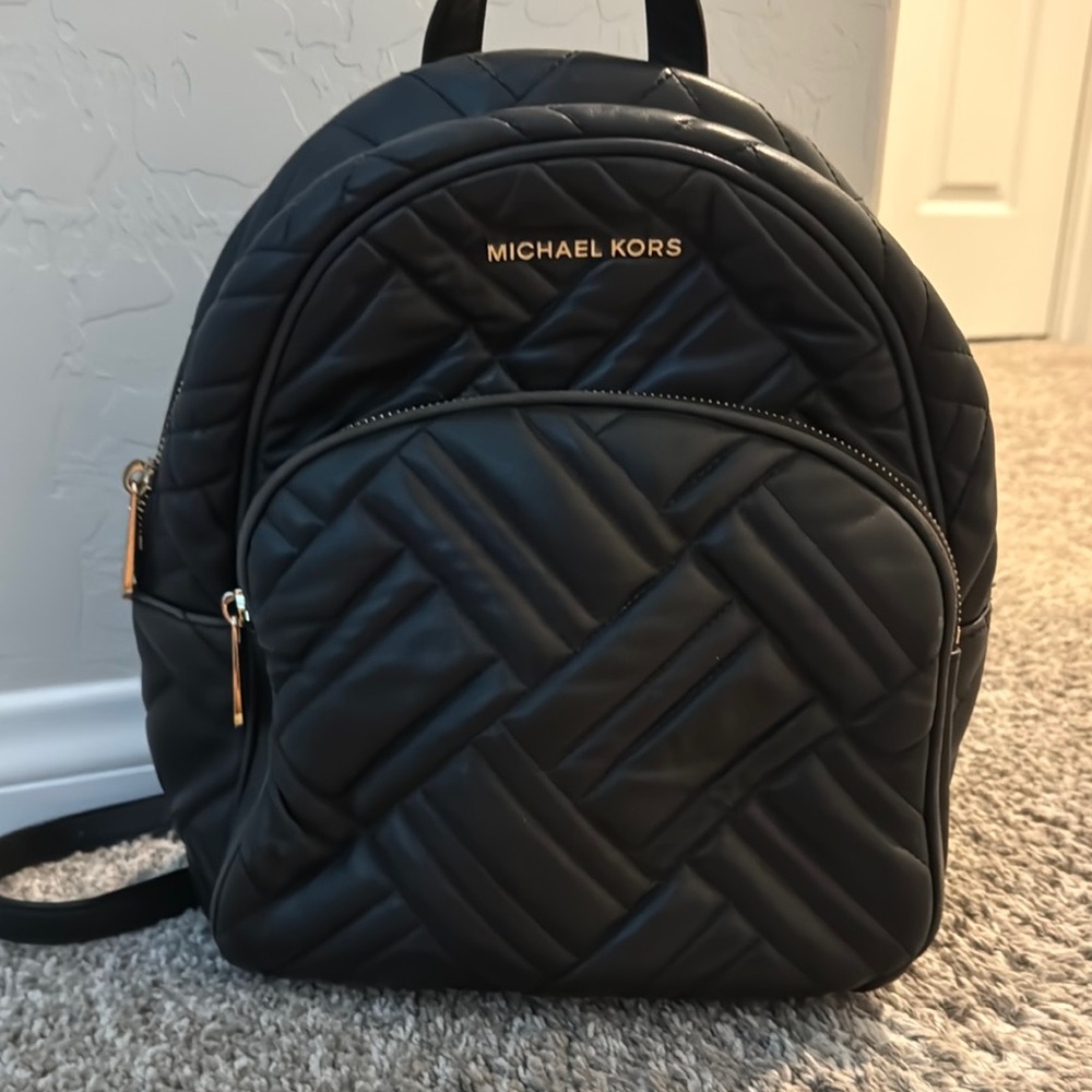 Michael Kors Black Quilted Backpack with Gold Hardware